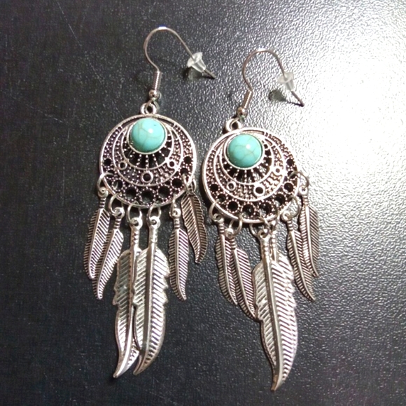 Feather Dream Catcher Hook Earrings - Picture 1 of 7